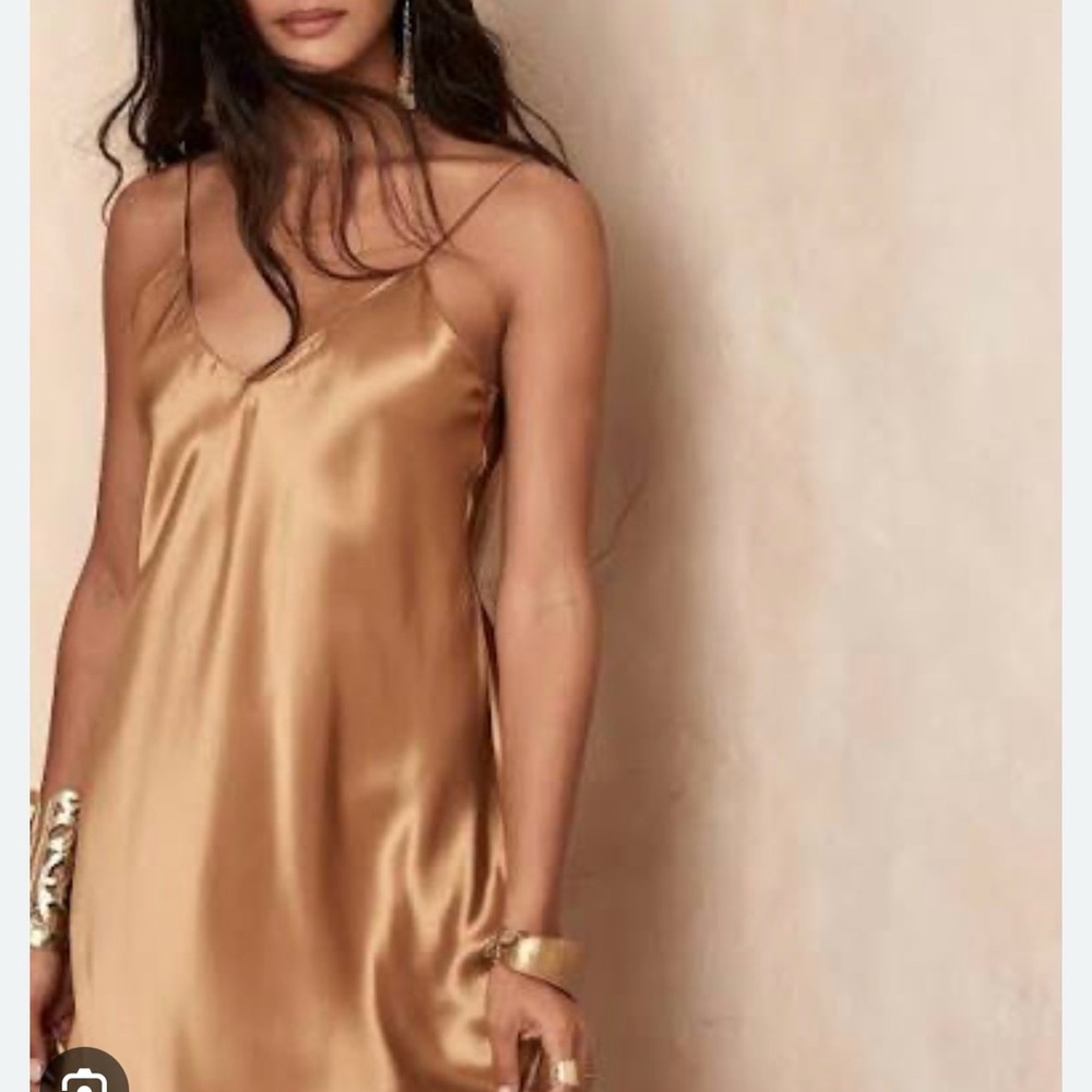 Banana Republic Gold Slip Dress 100% Silk